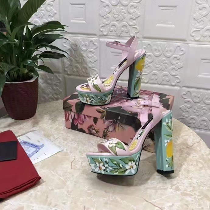 Newest Floral Printed Sandals Summer Sexy Platform Chunky Heels Women Shoes Ankle Strap Gladiator Sandals