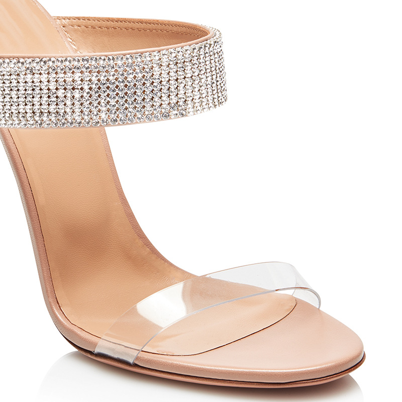 Fashionable European and American Womens Open Toed Open Heeled Nude Black Rhinestone High Heel Sandals