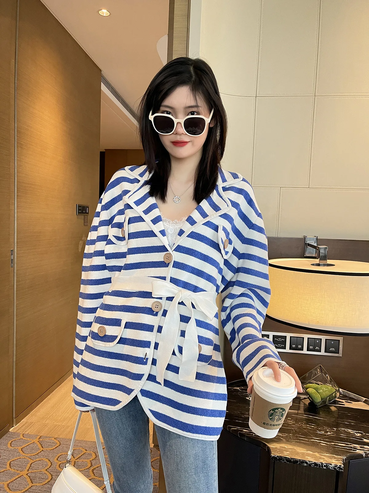 Ladies Relaxed Button Front Colorblock Cardigan