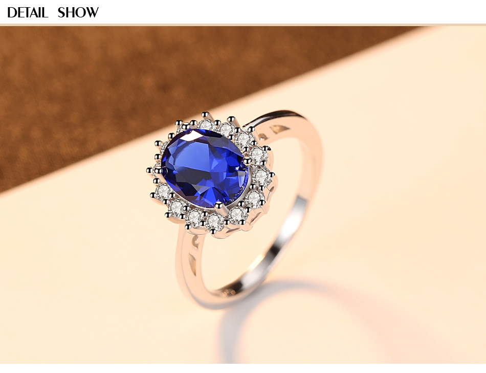 Princess Diana William Kate Gemstone Rings Sapphire Blue Wedding Engagement 925 Sterling Silver Finger Ring for Women