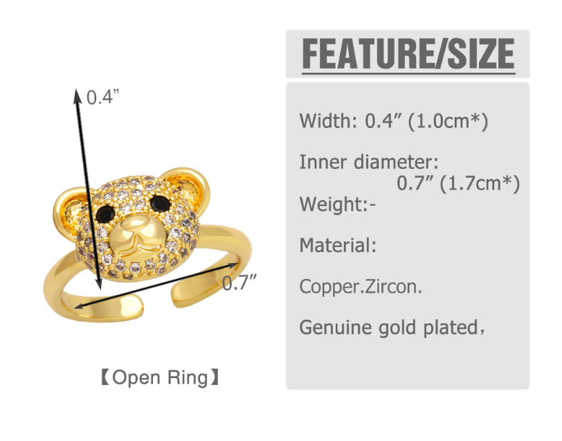 Simple sweet cute bear ring female fashion accessory open ring