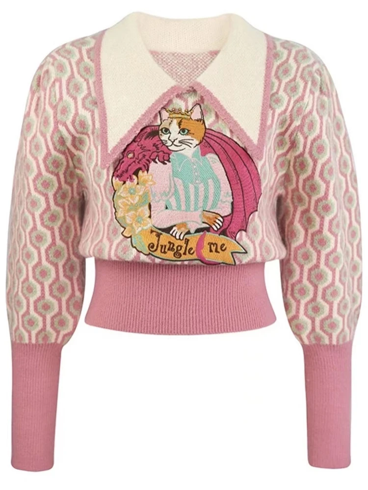 Long Sleeve Round Neck Animal Cartoon Sweater