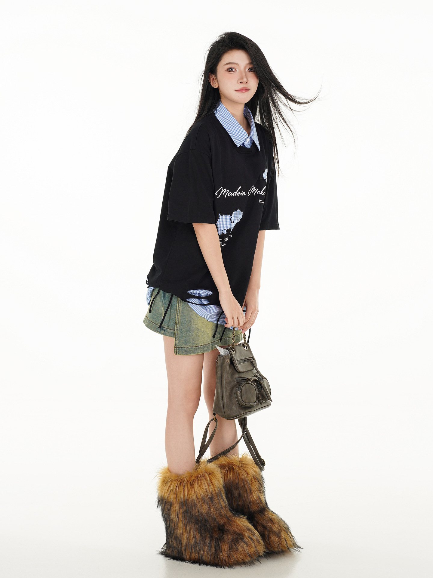Oversized American Cotton Letter Layered Button-Down Guy's Tee