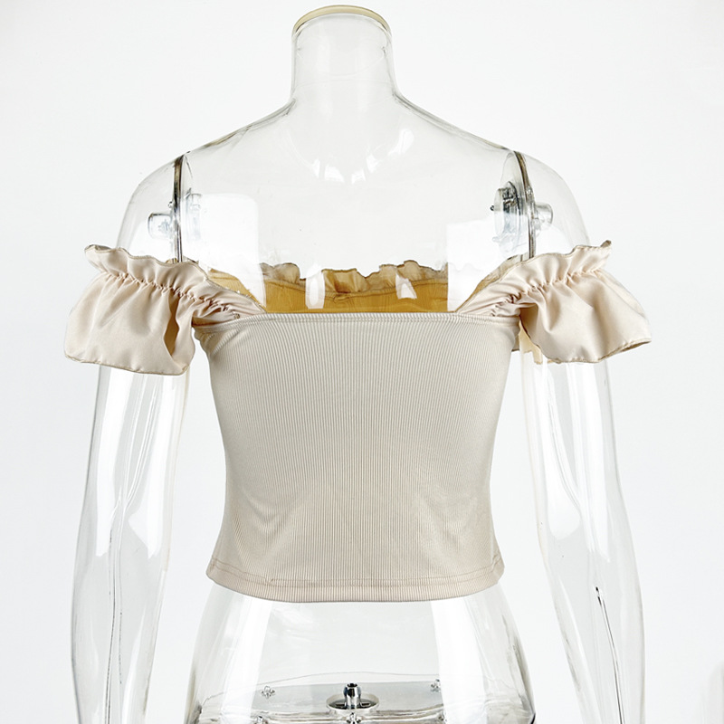 Women's solid color sexy ruffle edge decorative top