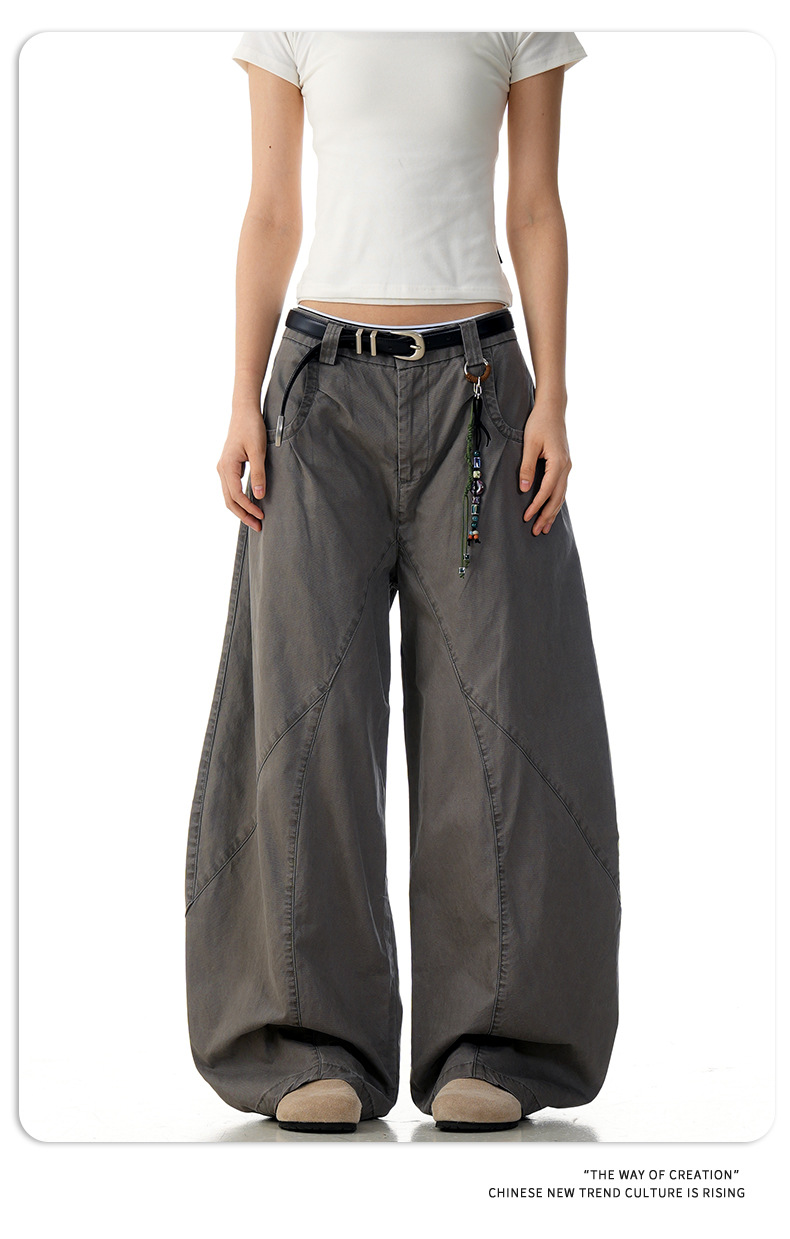 Pants with Washed-Out Pockets for Men and Women Loose Fit Casual Banana Trousers