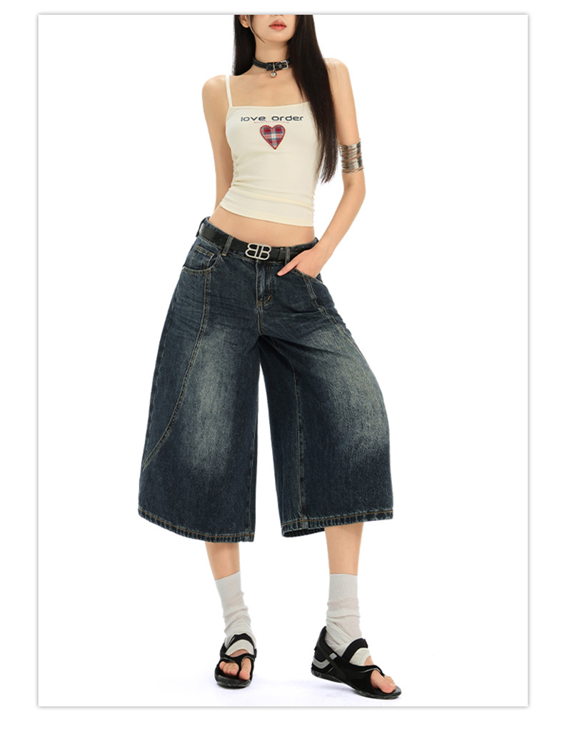 Women's Denim Pants Dark Color Versatile Loose Wide-Leg Design Sense Straight Leg Pants