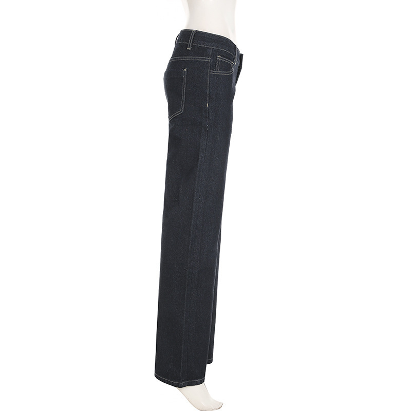 Vintage letter embroidery low waist slimming flared jeans