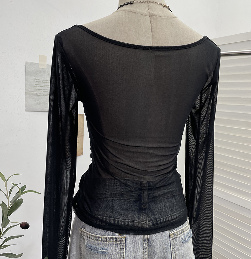 Plunging Neckline Long Sleeve Slim Fit Top