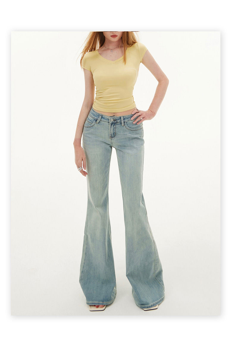 Women's Light Blue Denim Pants Spring Spicy Girl Low Waist Elastic Fitted Hoof Pants