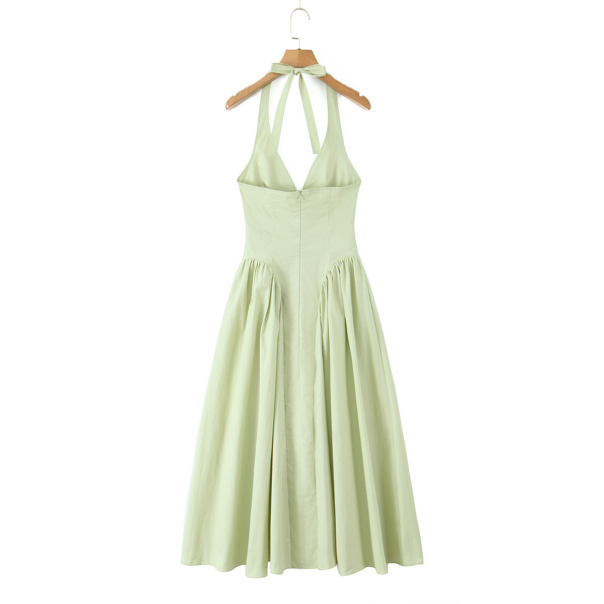 Sleeveless Strap-Neck Cotton Solid Fresh Flared Mid-Rise Dress