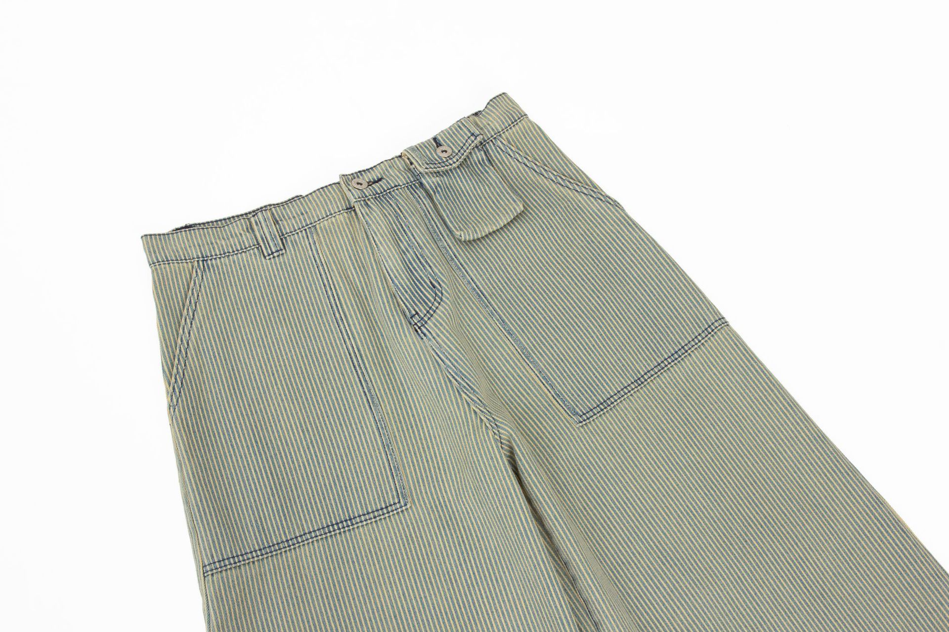 Vintage Streetwear Heavyweight High-End Striped Deconstructed Design Men's Loose Slightly Curved Work Trousers