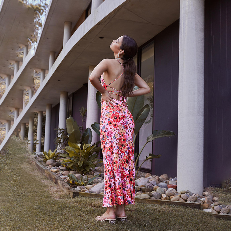 Vibrant Floral Sleeveless High-Waist Pencil Maxi Dress
