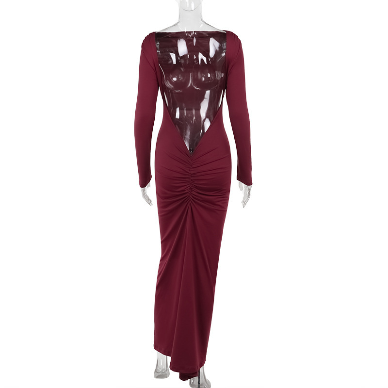 One Shoulder Open Back Full Sleeve Dress