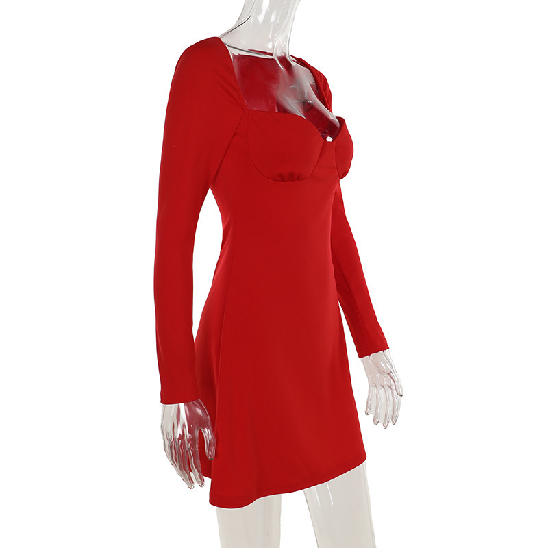 High Waist U-Neck Full Sleeve Office Pencil Dress