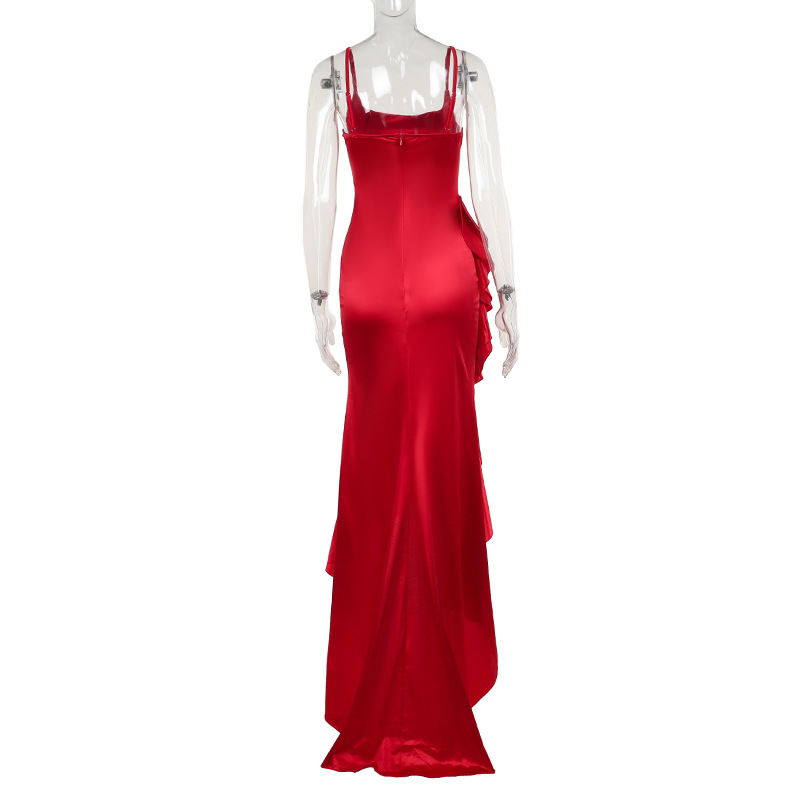 One-Shoulder Sleeveless Flounced Hem Polyester Spandex Dress
