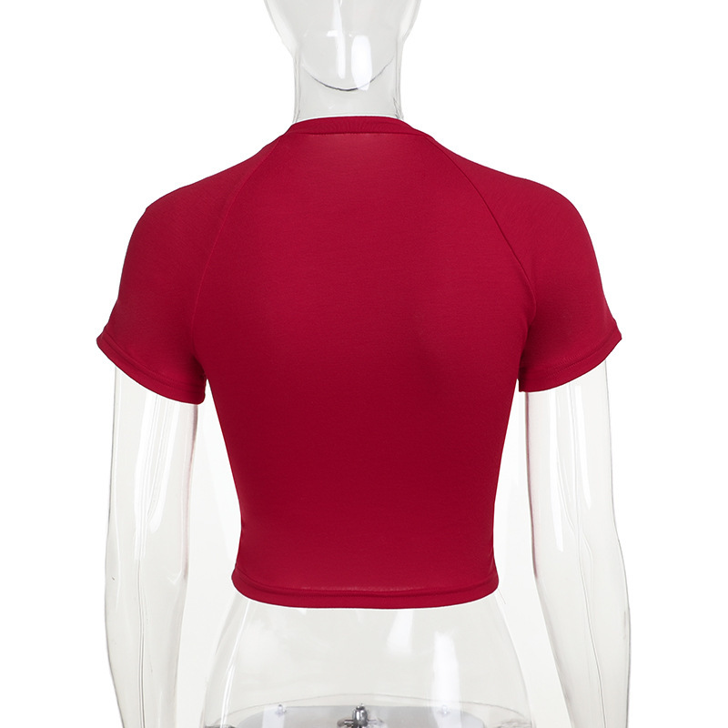 Tropical Print Raglan Fitted Crop Polyester Spandex T-Shirt