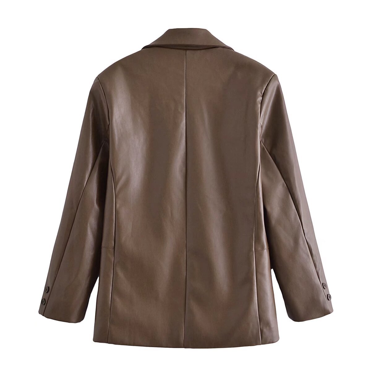 Splicing faux leather suit jacket