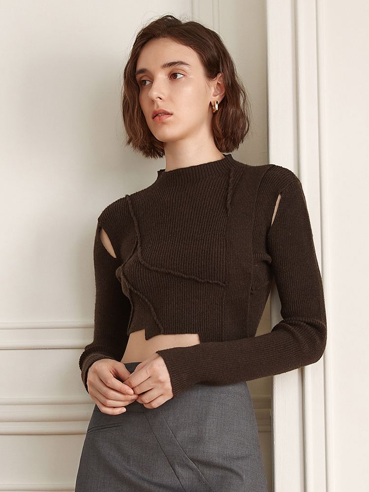 Wool Blend Fitted Crew Sweater