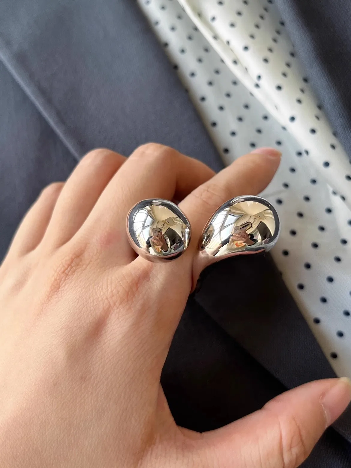 Chunky Metal Double Water Drop Brass Open Rings for Women Men European American Unique Punk Hip-hop Jewelry Accessories