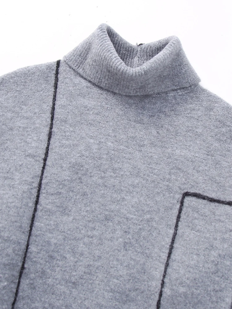 Ladies Geometric Slouchy Knit Mock Neck Pullover