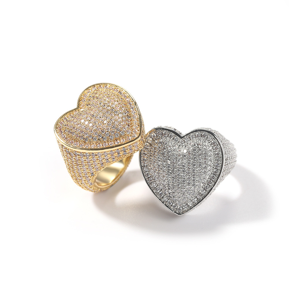 Ring copper set with 3A zircon large heart ring