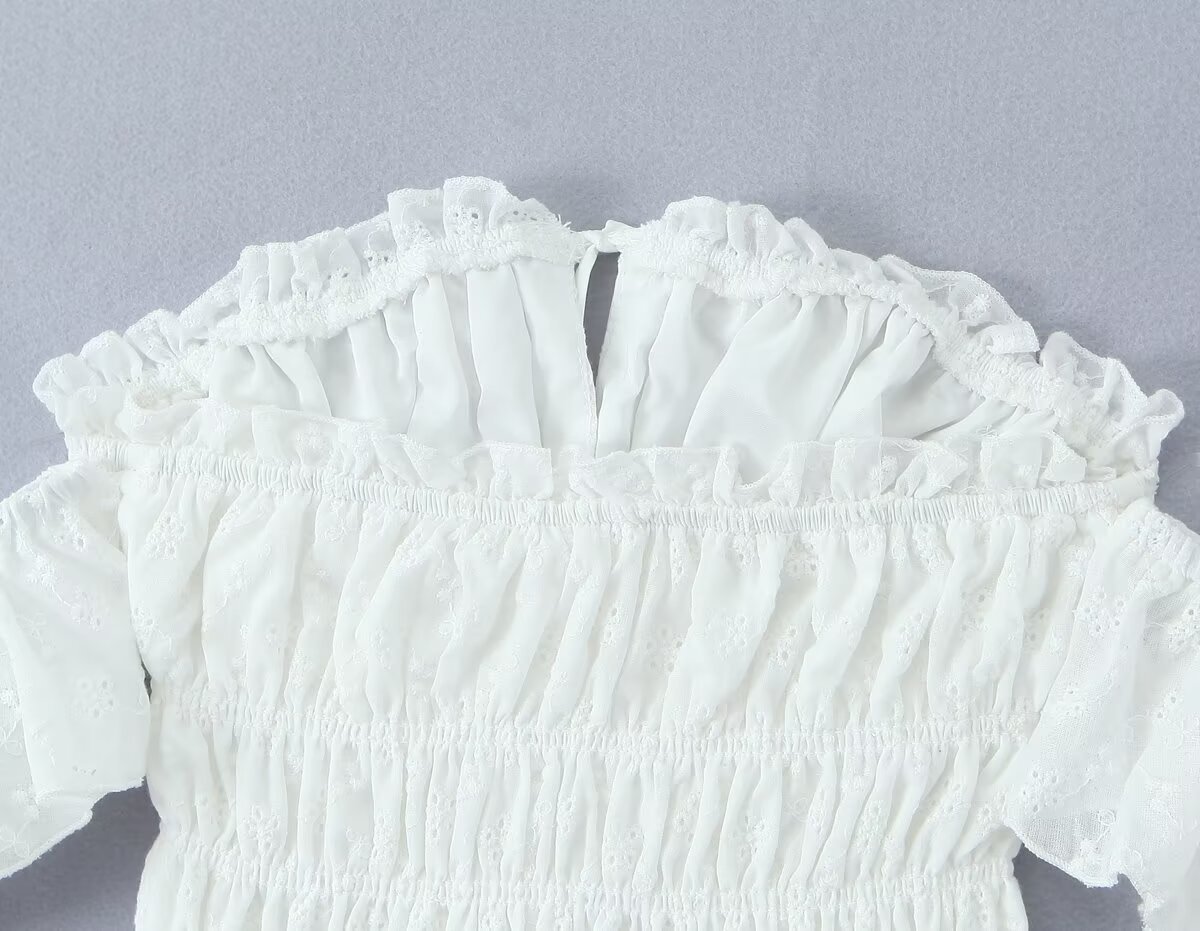 Asymmetric Mandarin Collar Ruffle Hem Top