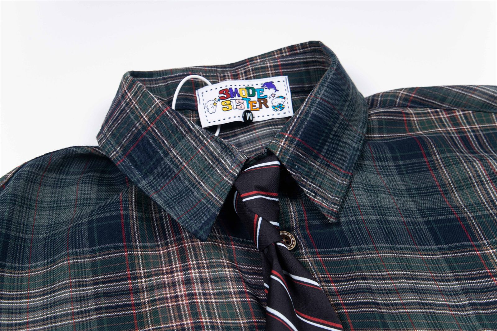 Retro College Style Plaid Short Sleeve Shirt with Tie for Men and Women, Casual Loose BF Couple Fit Blouse