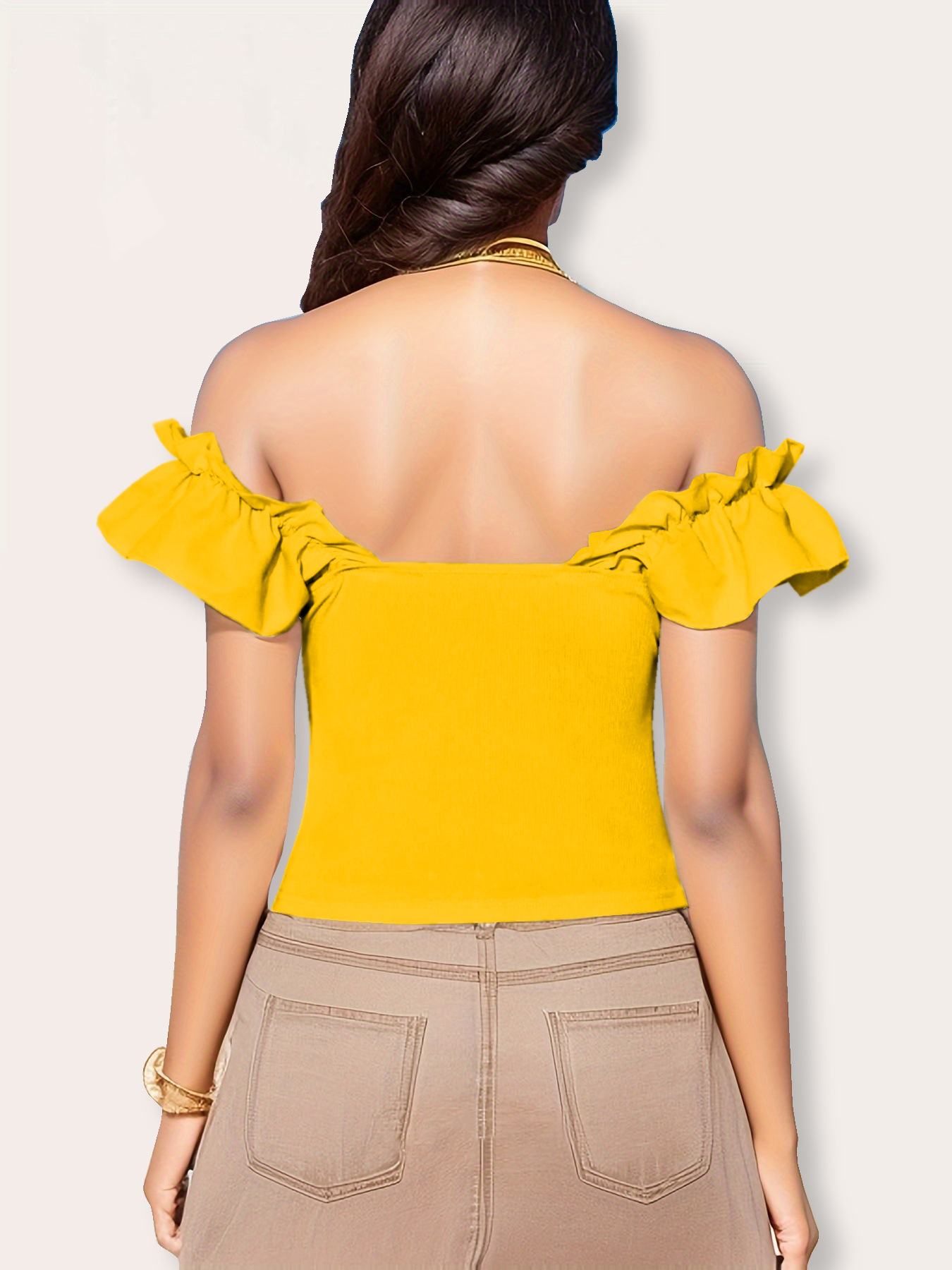 Women's solid color sexy ruffle edge decorative top