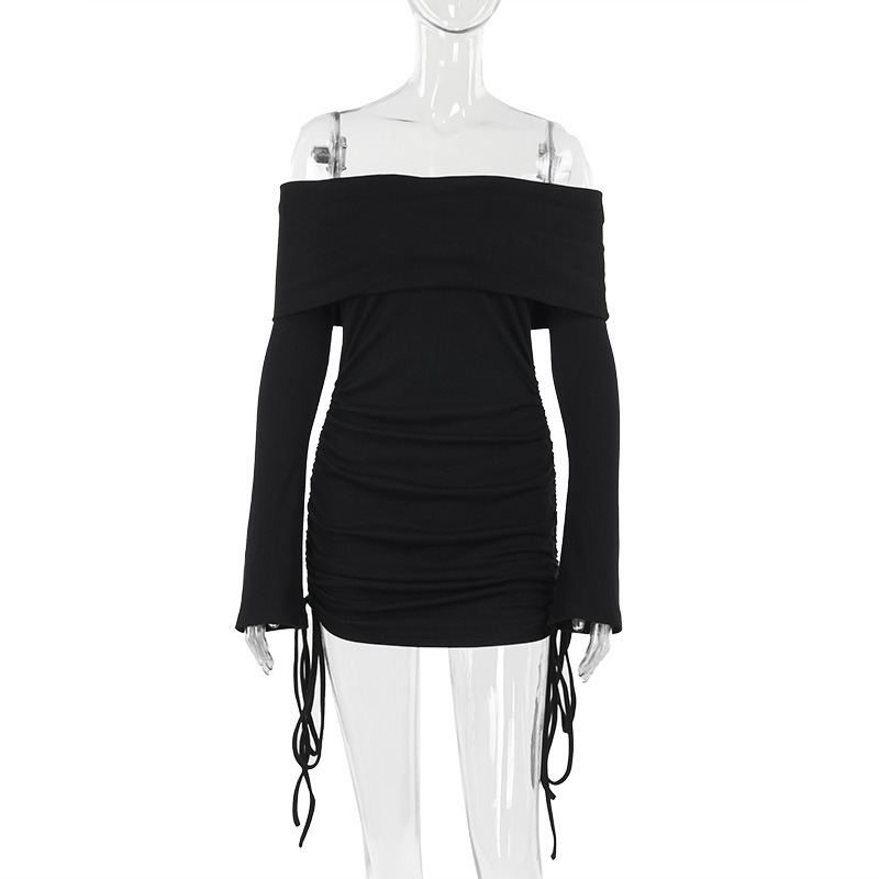 Exposed Neckline Full Arm Mini Dress