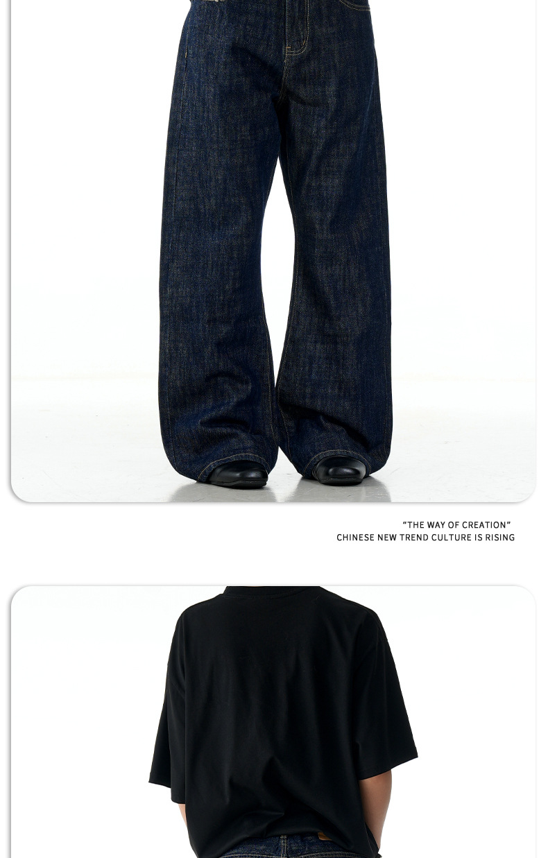 Original Denim Blue Jeans for Men and Women Vintage Washed Loose Fit Wide Leg Straight Trousers