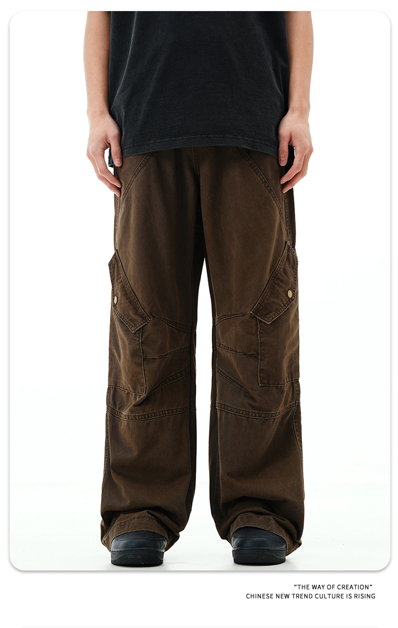 Work Pants with Adjustable Waistband and Large Pockets - Straight Leg Casual Trousers