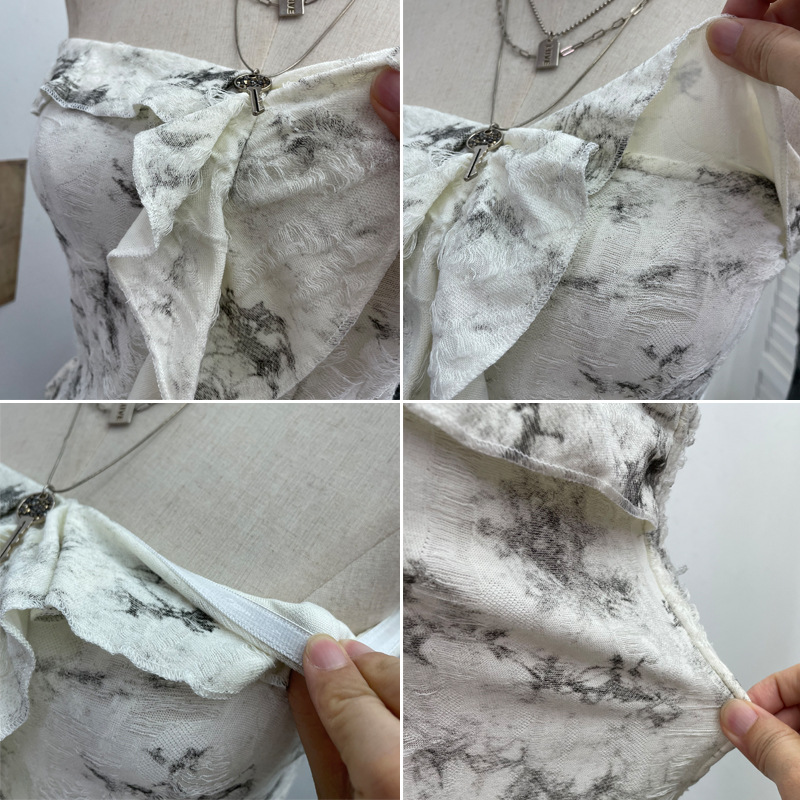 Ombre Asymmetrical Distressed Frilled Bandeau Vest