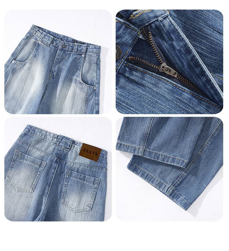 Deconstructed Knife-Edge Denim Pants for Women High-Waisted Wide-Leg Pants