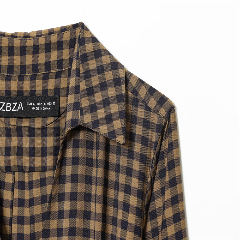 Collar long sleeved plaid waistband shirt dress for women