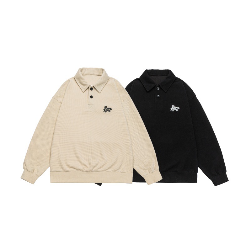 Oversized Graphic Button-Front Honeycomb Hoodie