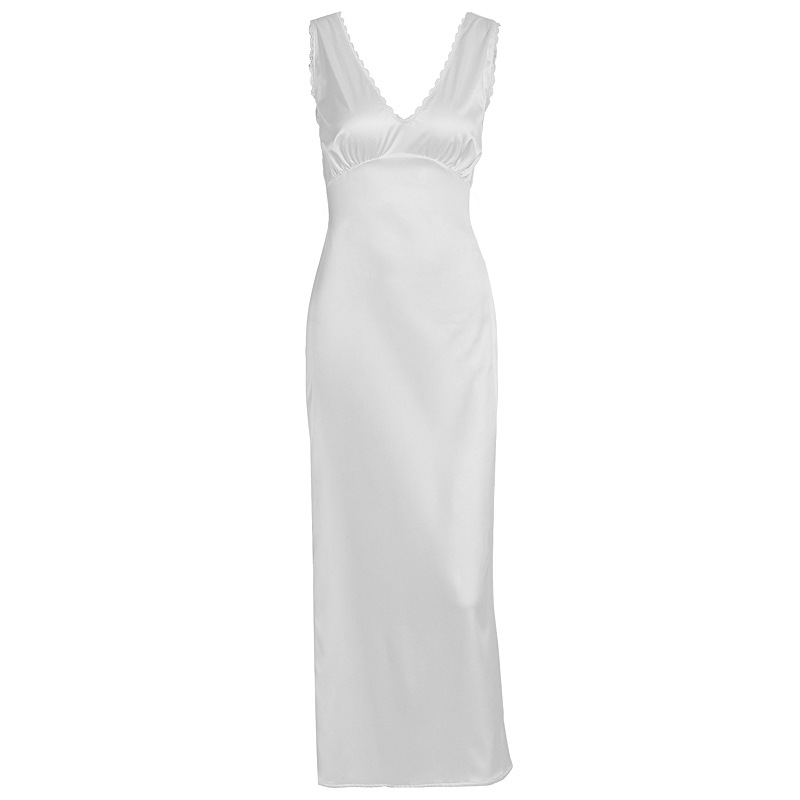 A-Line V-Neck High Waist Polyester Maxi Skirt