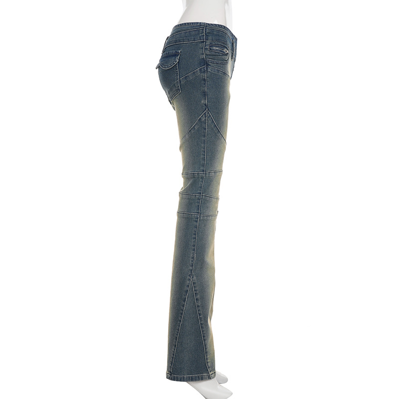 Split low waist straight leg small leg jeans