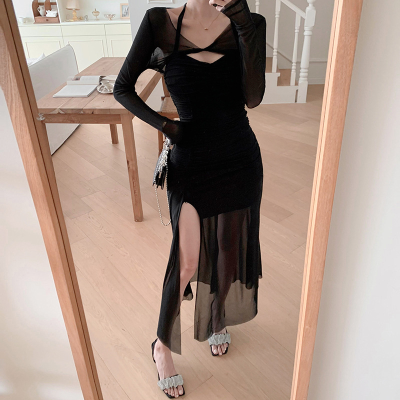 V-Neck Sleeveless Polyester Bodycon Maxi Dress
