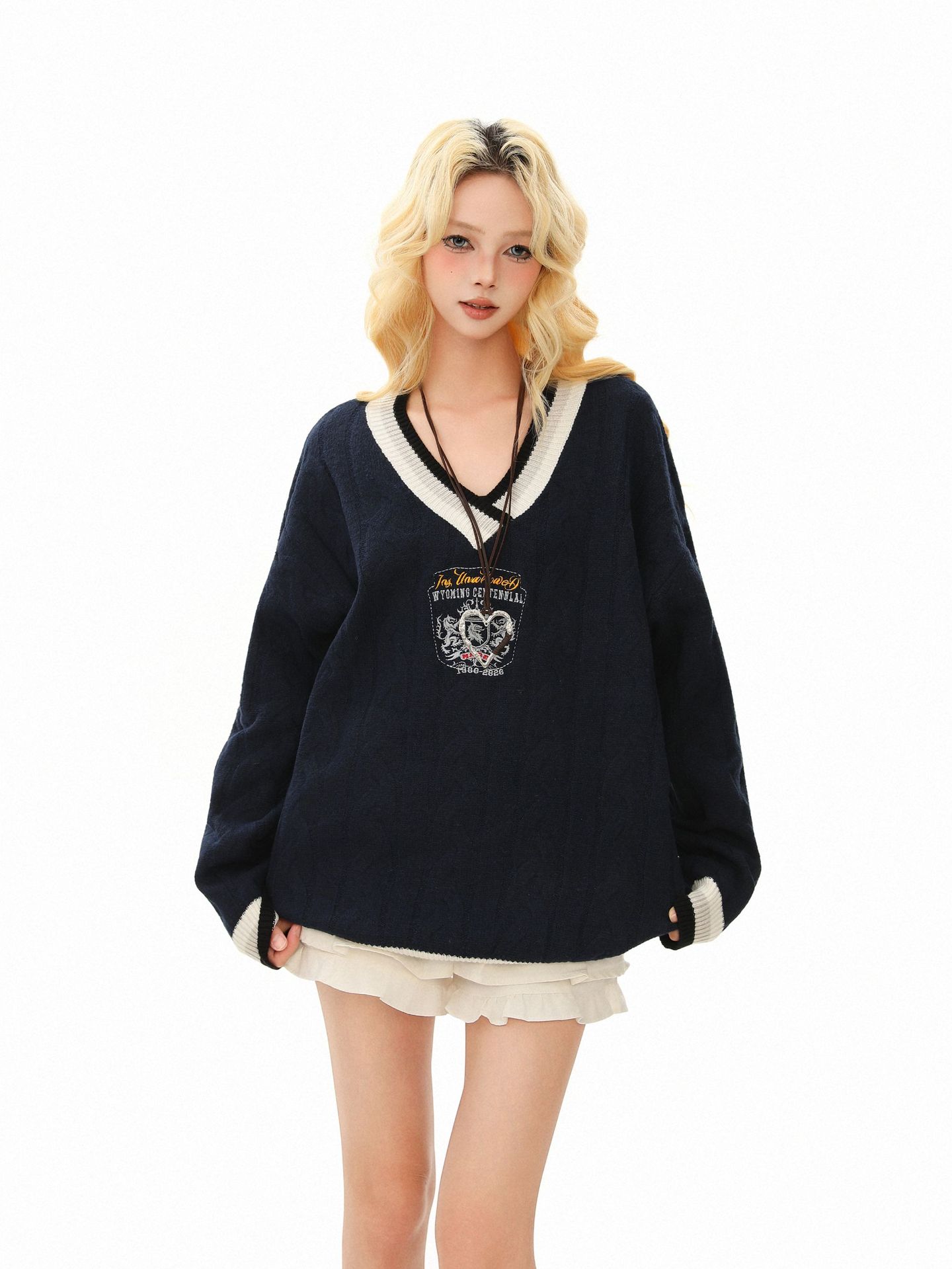 Retro Hooded Plunge Sweater