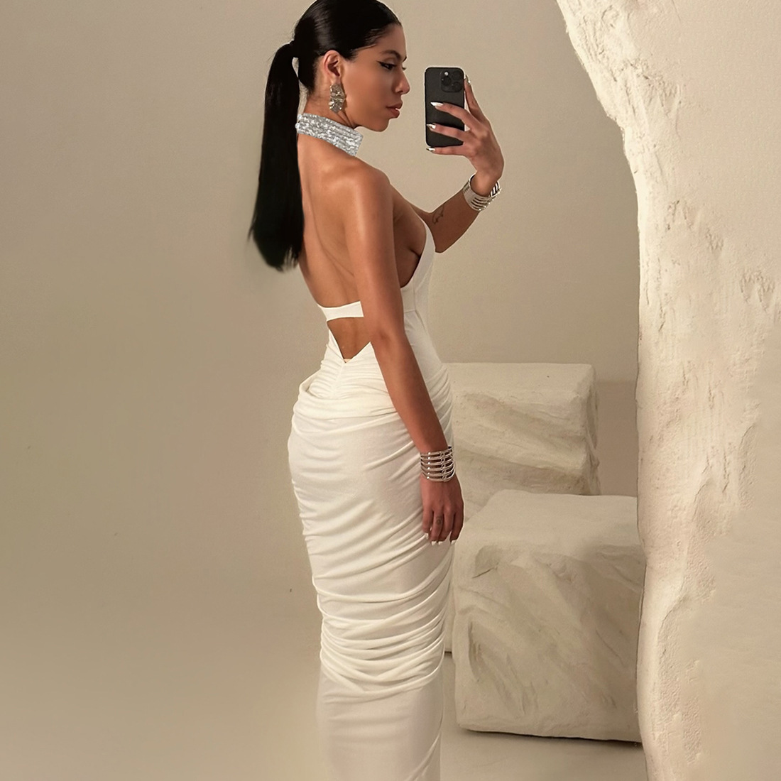 Halter Sleeveless High Waist Open Back Dress
