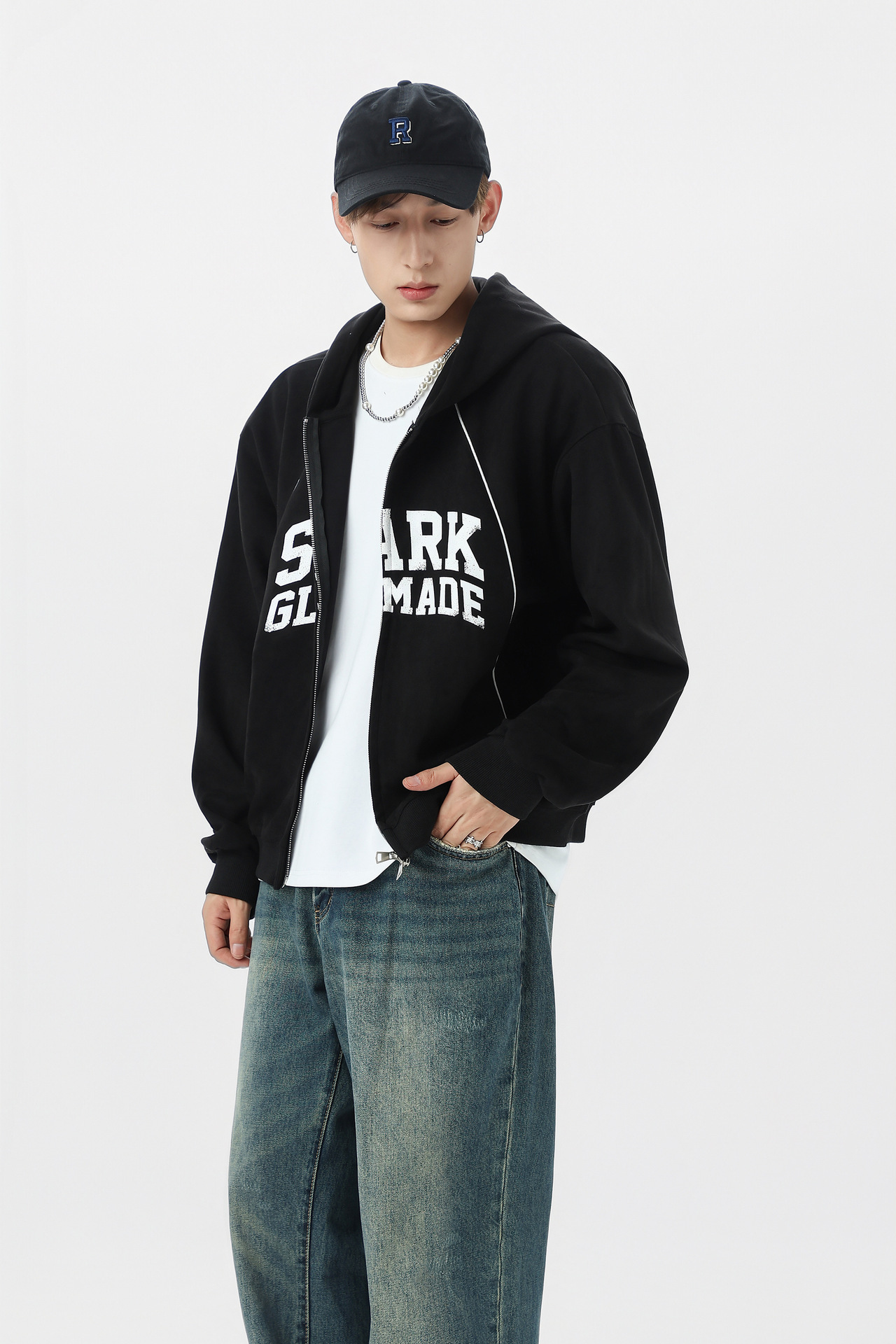 Suede cardigan zipper hoodie