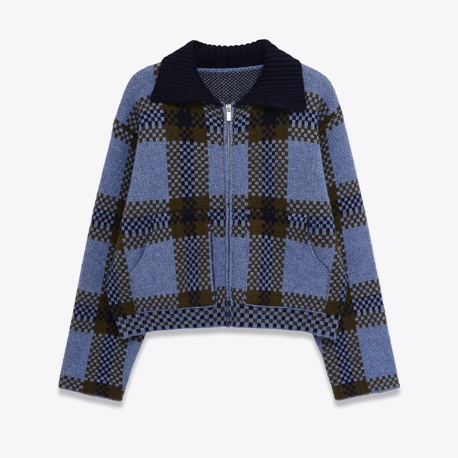 Plaid knitted jacket