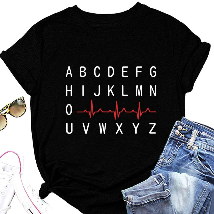 Ladies Geometric Print Round Neck Short Sleeve Tee