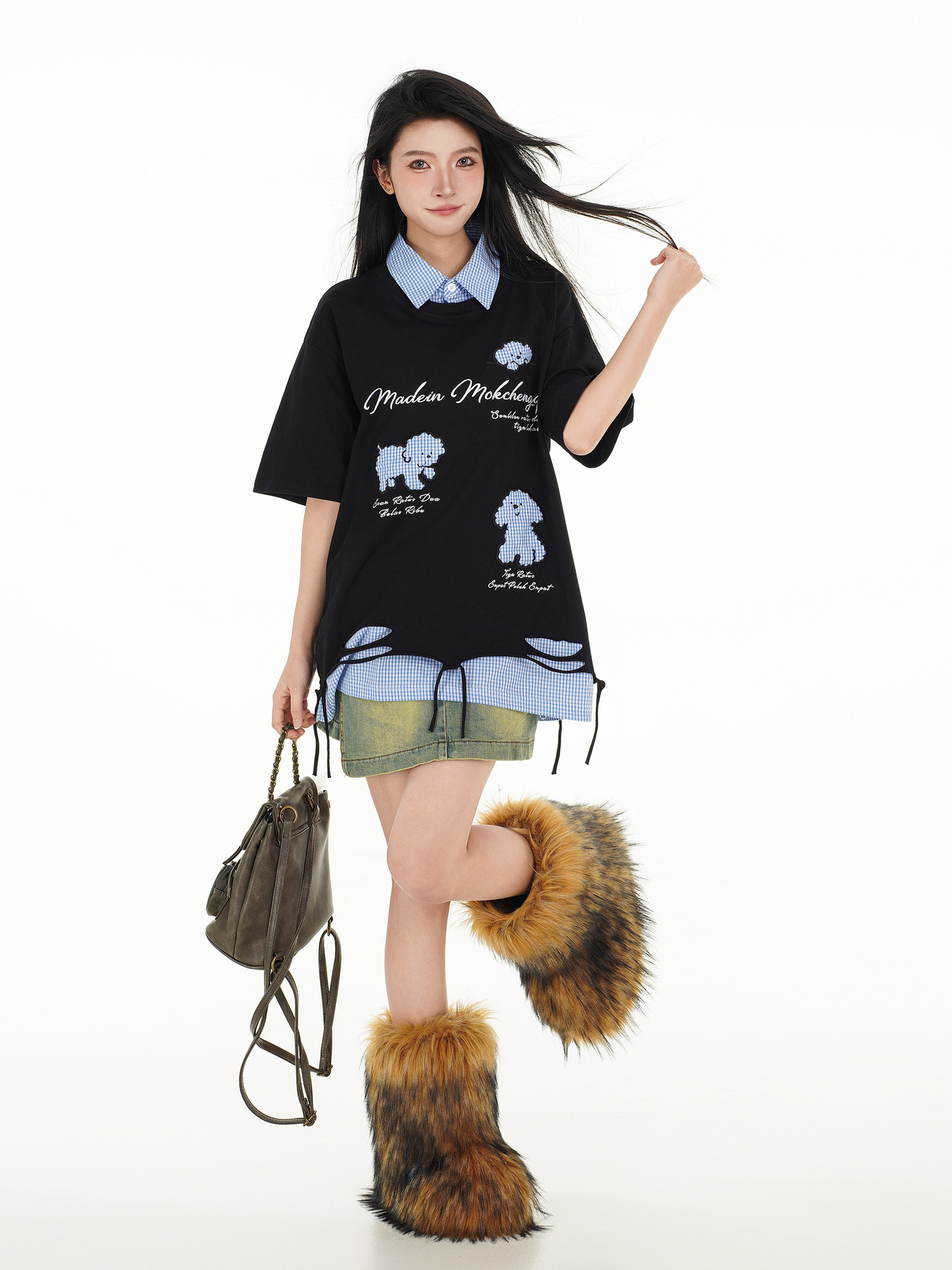 Oversized American Cotton Letter Layered Button-Down Guy's Tee