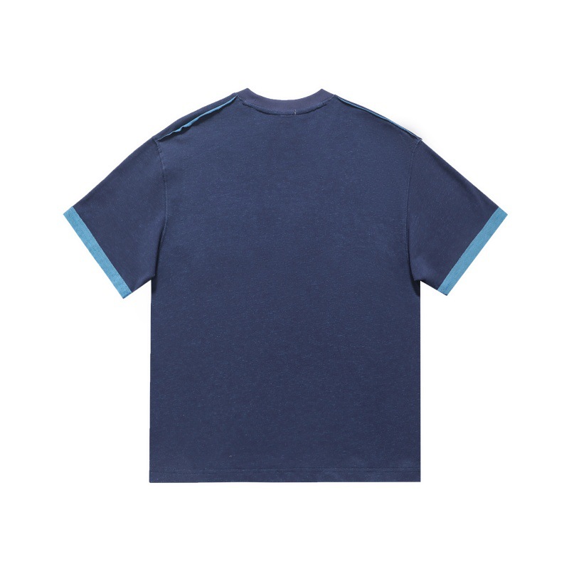 Letter sticker color blocked loose small collar short sleeved T