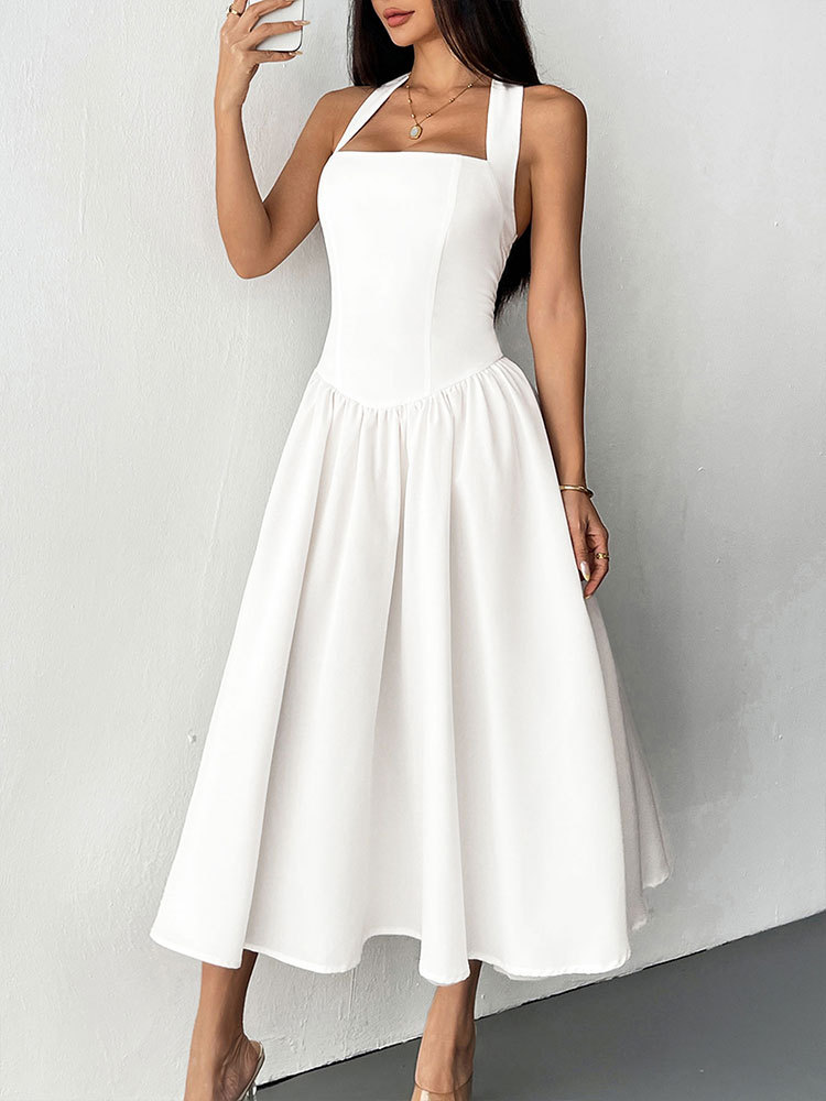 Halter Sleeveless Flared Maxi Dress