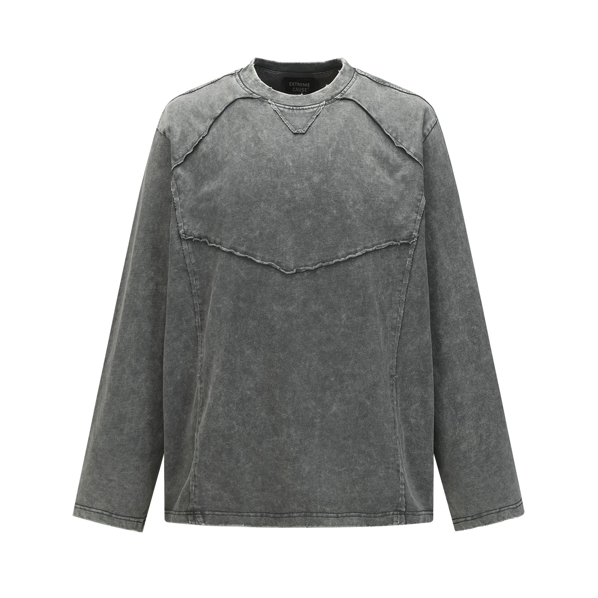 Vintage Frayed Raw-Edge Utility Cotton Crew Hoodie
