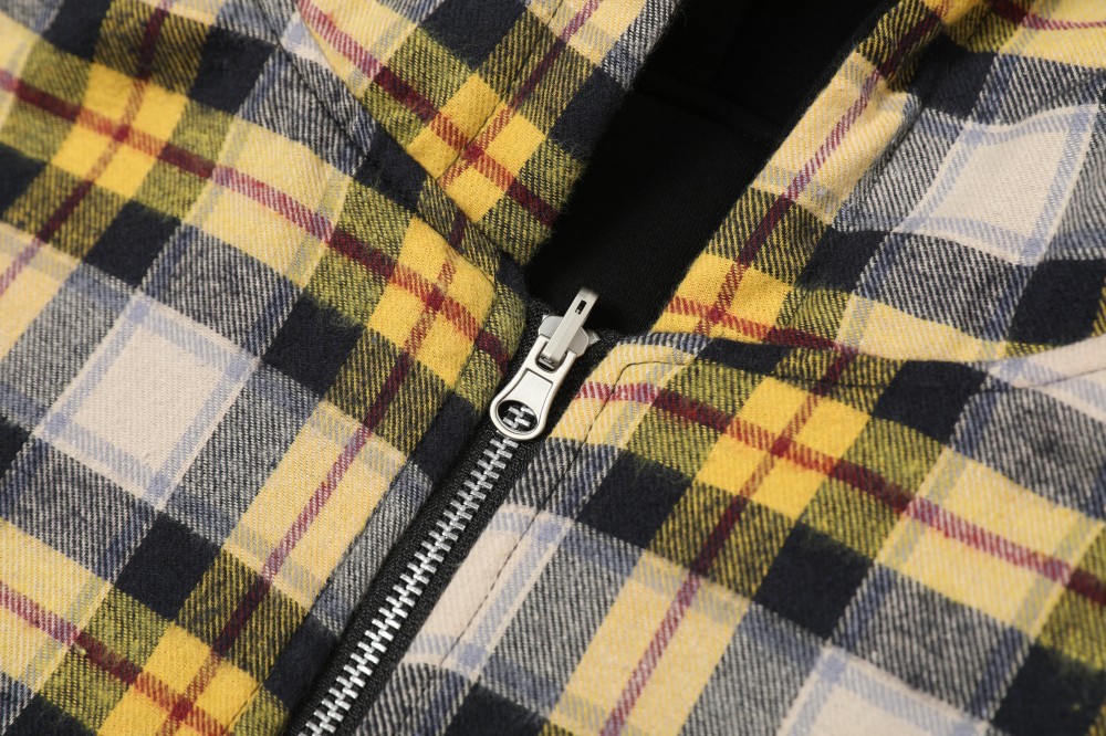 American Relaxed Mustard Checked Double-Sided Zipper Hoodie