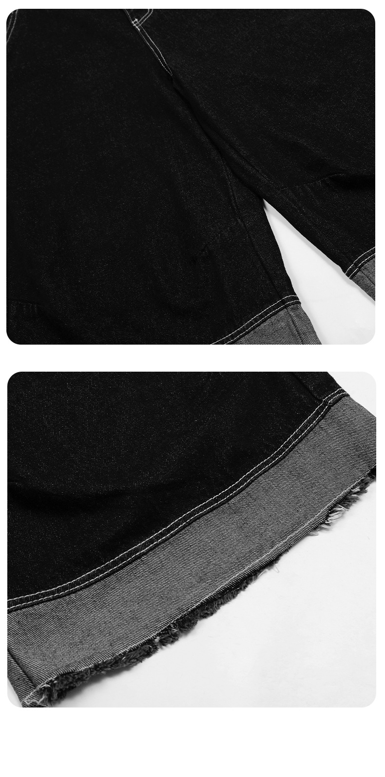 Black Loose Fit Three-Dimensional Button Frayed Hem Tassel Trendy Casual Shorts