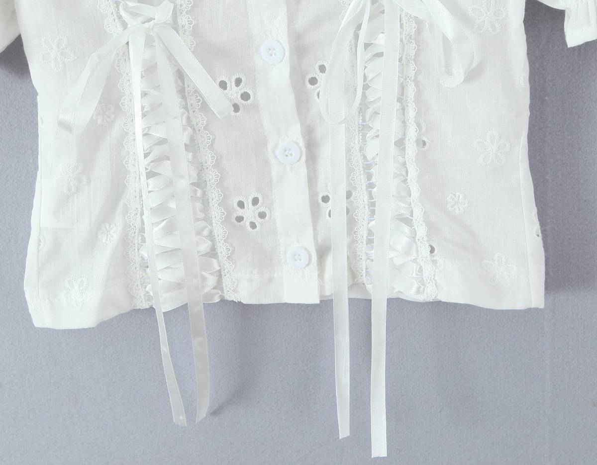 Ruffle Peter Pan Cutout Puff Top